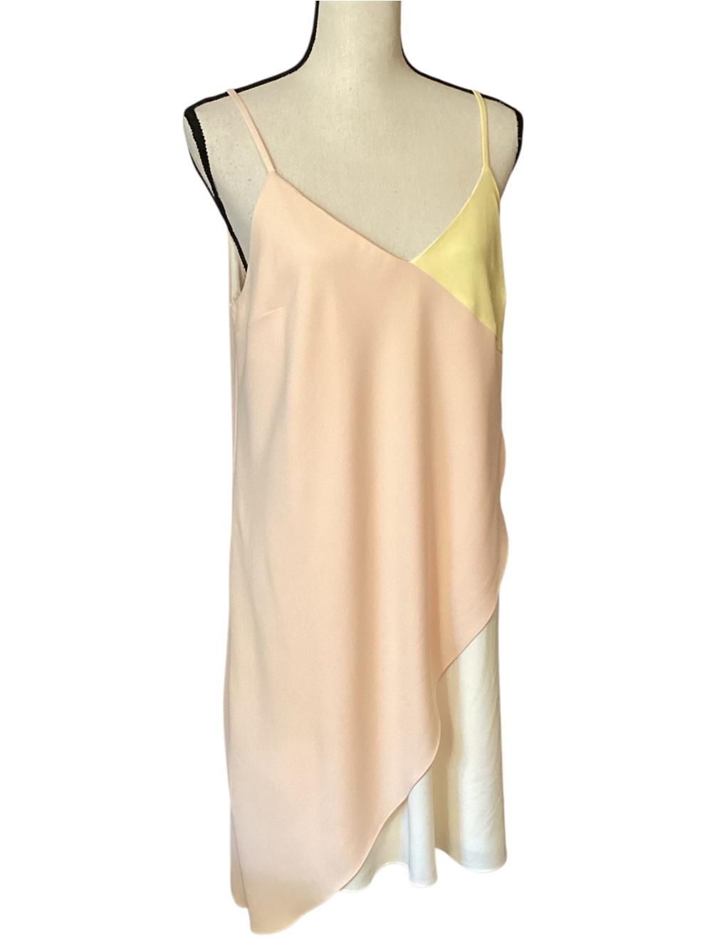 Cato Saint Tropez Pale Banana Colorblock Asymmetrical Overlay Dress Large NEW
